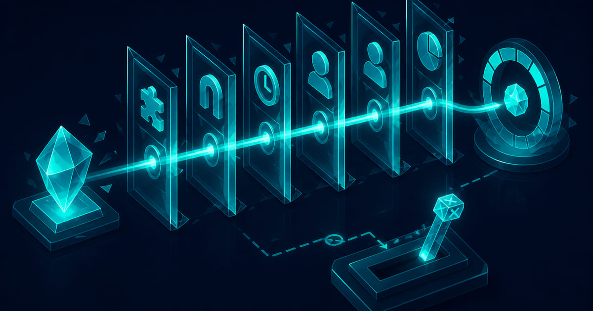 Wireframe B2B qualification model with fit, intent, timing, authority, and economics fields plus a human override log.
