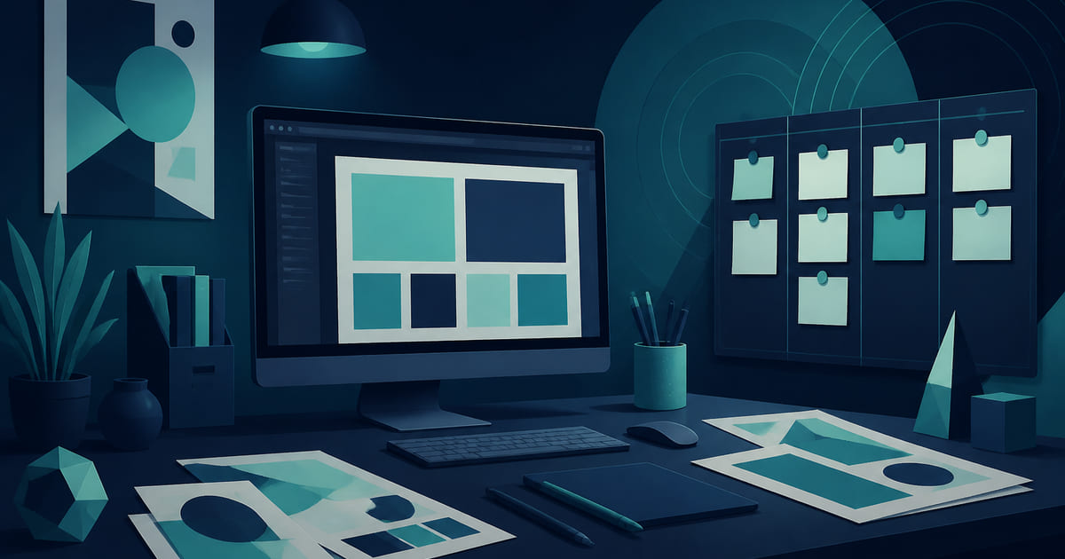 A production desk with design files and a request board.