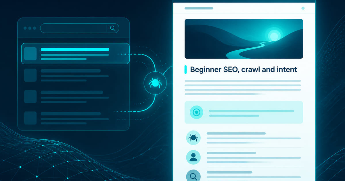 A simple website page with one heading and readable body text, beside a crawler path finding that same page.