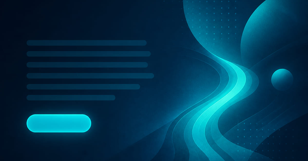 Three stacked cyan bars, a short dashed divider, and one button on a dark navy field.